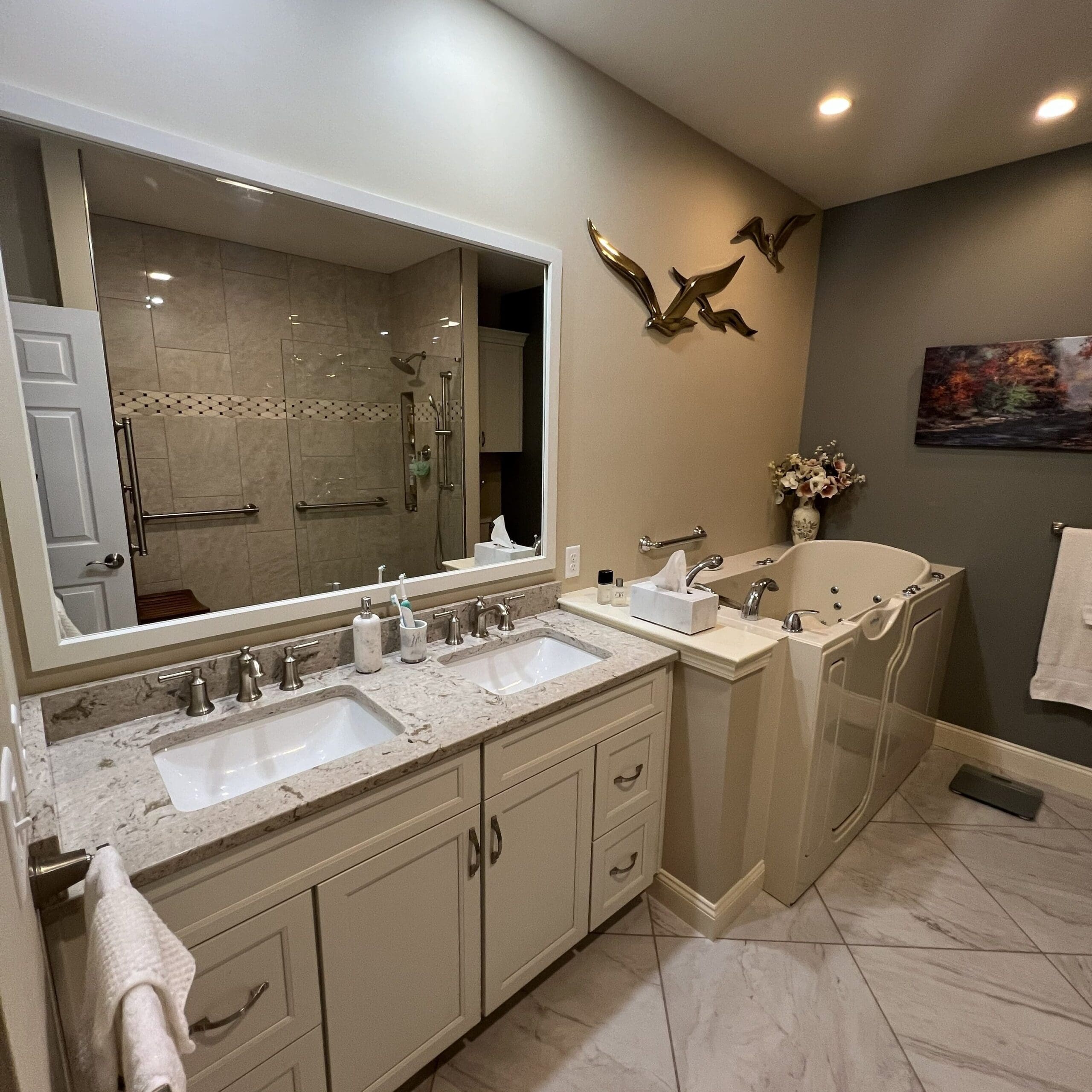 A newly-remodeled bathroom.